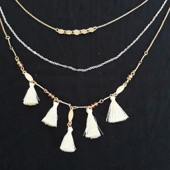 Jewelry - Layered 2-tone Chain Fringe Choker Necklace